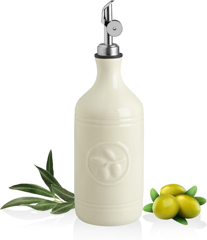 Sweejar Ceramic Olive Oil Dispenser Bottle, 17 FLOZ Oil Bottle with Spout，Porcelain Oil Dispenser for Kitchen,Cooking, Evoo, Vinegar, Soy Sauce, Pack of 1 (Beige)