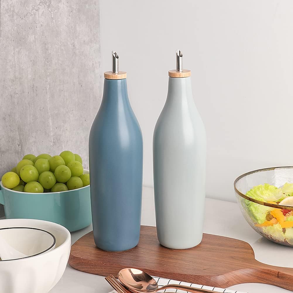 Sweejar Ceramic Olive Oil Dispenser Bottle, 17 FLOZ Oil Bottle with Spout，Porcelain Oil Dispenser for Kitchen,Cooking, Evoo, Vinegar, Soy Sauce, Pack of 1 (Beige)