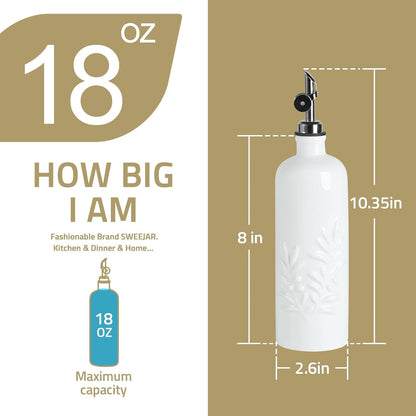 Sweejar Ceramic Olive Oil Dispenser Bottle, 17 FLOZ Oil Bottle with Spout，Porcelain Oil Dispenser for Kitchen,Cooking, Evoo, Vinegar, Soy Sauce, Pack of 1 (Beige)