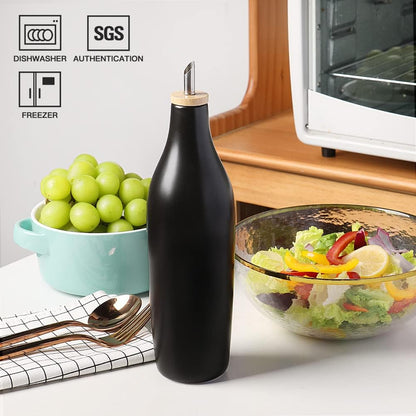 Sweejar Ceramic Olive Oil Dispenser Bottle, 17 FLOZ Oil Bottle with Spout，Porcelain Oil Dispenser for Kitchen,Cooking, Evoo, Vinegar, Soy Sauce, Pack of 1 (Beige)