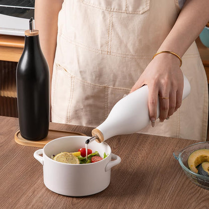 Sweejar Ceramic Olive Oil Dispenser Bottle, 17 FLOZ Oil Bottle with Spout，Porcelain Oil Dispenser for Kitchen,Cooking, Evoo, Vinegar, Soy Sauce, Pack of 1 (Beige)
