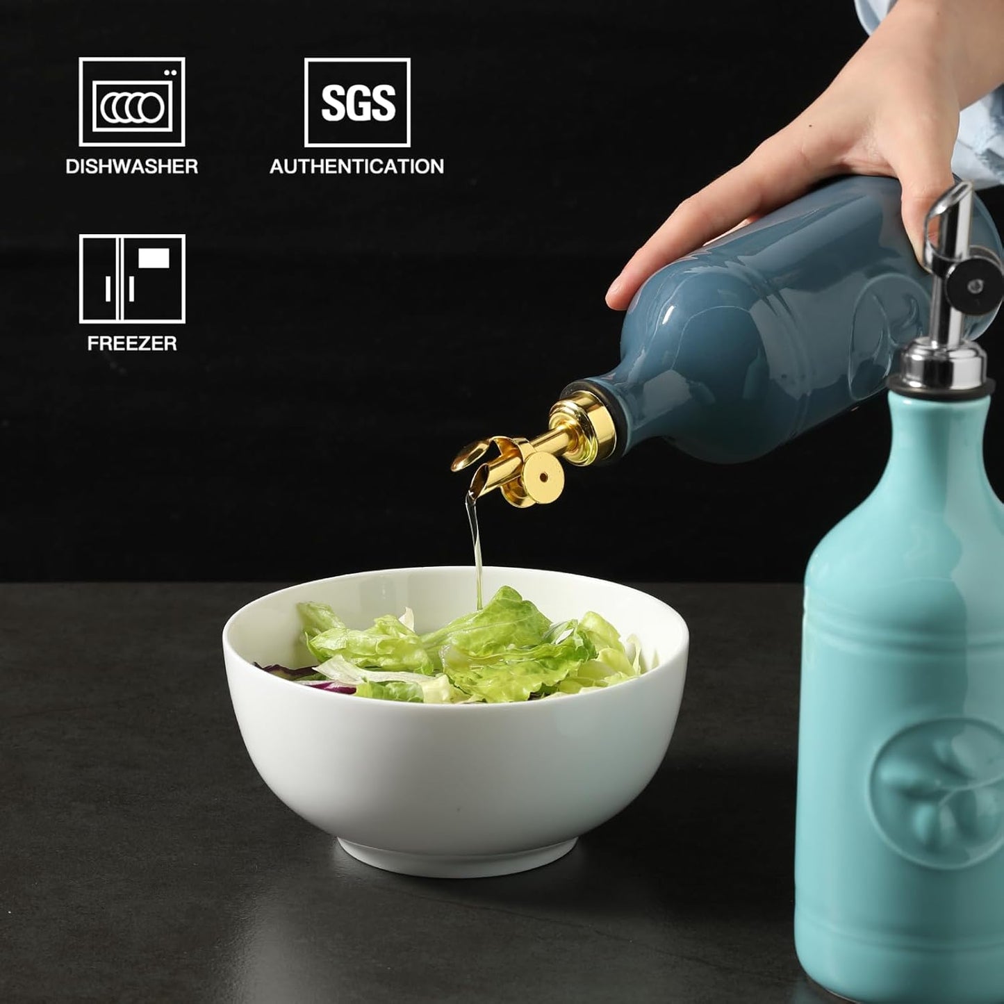 Sweejar Ceramic Olive Oil Dispenser Bottle, 17 FLOZ Oil Bottle with Spout，Porcelain Oil Dispenser for Kitchen,Cooking, Evoo, Vinegar, Soy Sauce, Pack of 1 (Beige)
