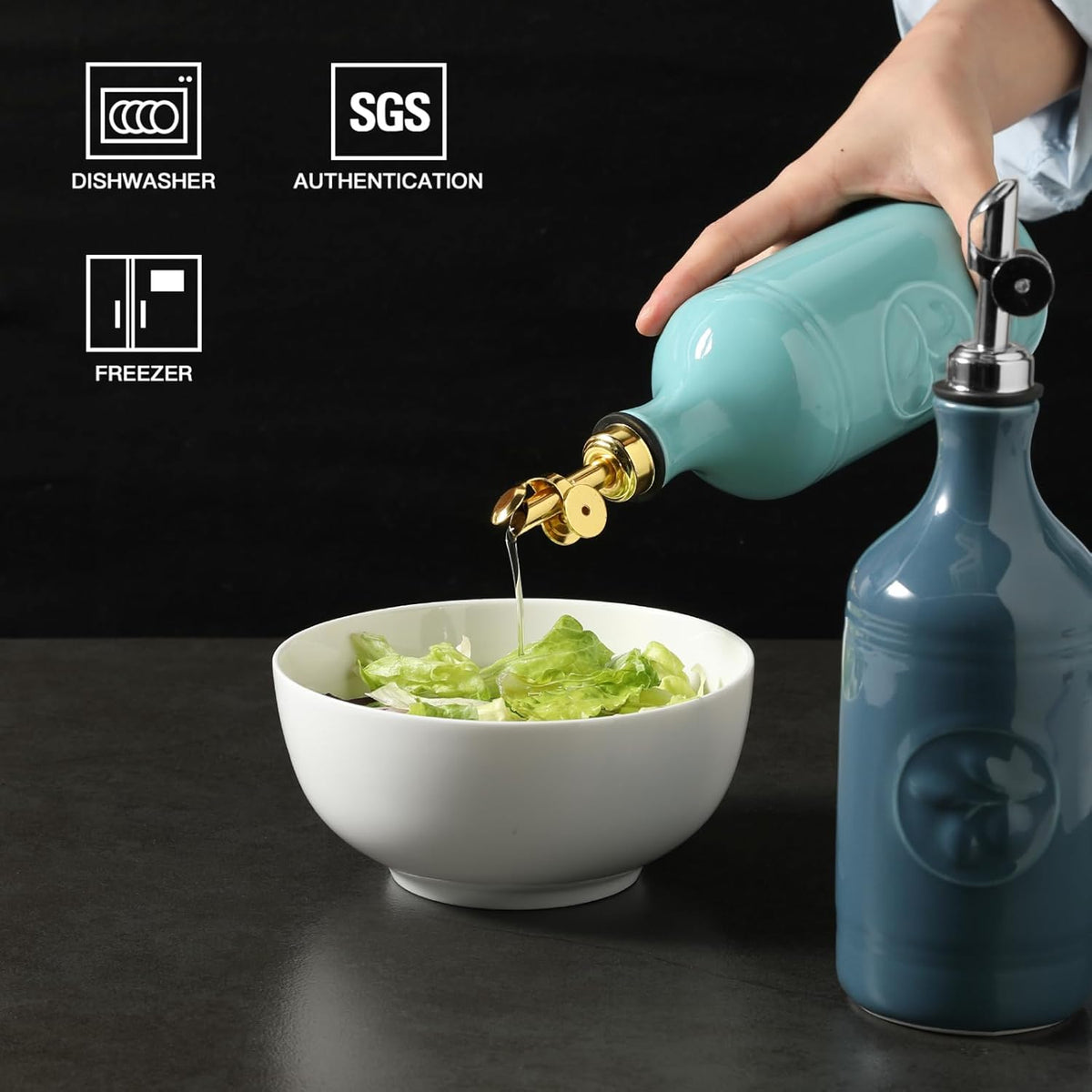 Sweejar Ceramic Olive Oil Dispenser Bottle, 17 FLOZ Oil Bottle with Spout，Porcelain Oil Dispenser for Kitchen,Cooking, Evoo, Vinegar, Soy Sauce, Pack of 1 (Beige)