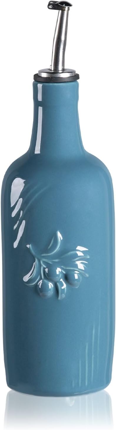 Sweejar Ceramic Olive Oil Dispenser Bottle, 17 FLOZ Oil Bottle with Spout，Porcelain Oil Dispenser for Kitchen,Cooking, Evoo, Vinegar, Soy Sauce, Pack of 1 (Beige)