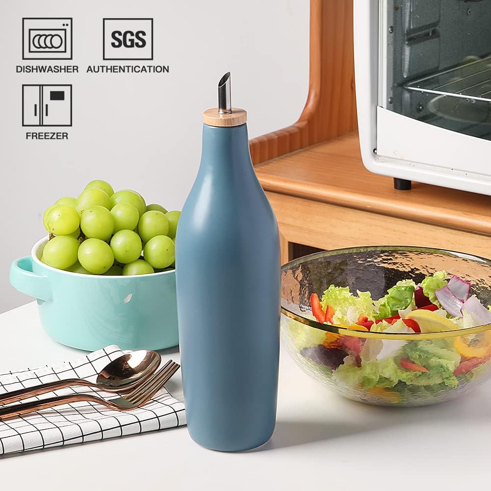 Sweejar Ceramic Olive Oil Dispenser Bottle, 17 FLOZ Oil Bottle with Spout，Porcelain Oil Dispenser for Kitchen,Cooking, Evoo, Vinegar, Soy Sauce, Pack of 1 (Beige)