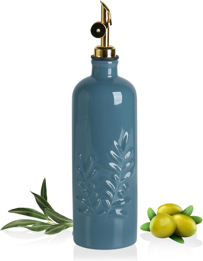 Sweejar Ceramic Olive Oil Dispenser Bottle, 17 FLOZ Oil Bottle with Spout，Porcelain Oil Dispenser for Kitchen,Cooking, Evoo, Vinegar, Soy Sauce, Pack of 1 (Beige)