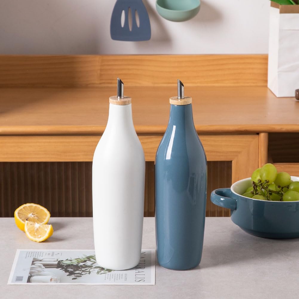 Sweejar Ceramic Olive Oil Dispenser Bottle, 17 FLOZ Oil Bottle with Spout，Porcelain Oil Dispenser for Kitchen,Cooking, Evoo, Vinegar, Soy Sauce, Pack of 1 (Beige)