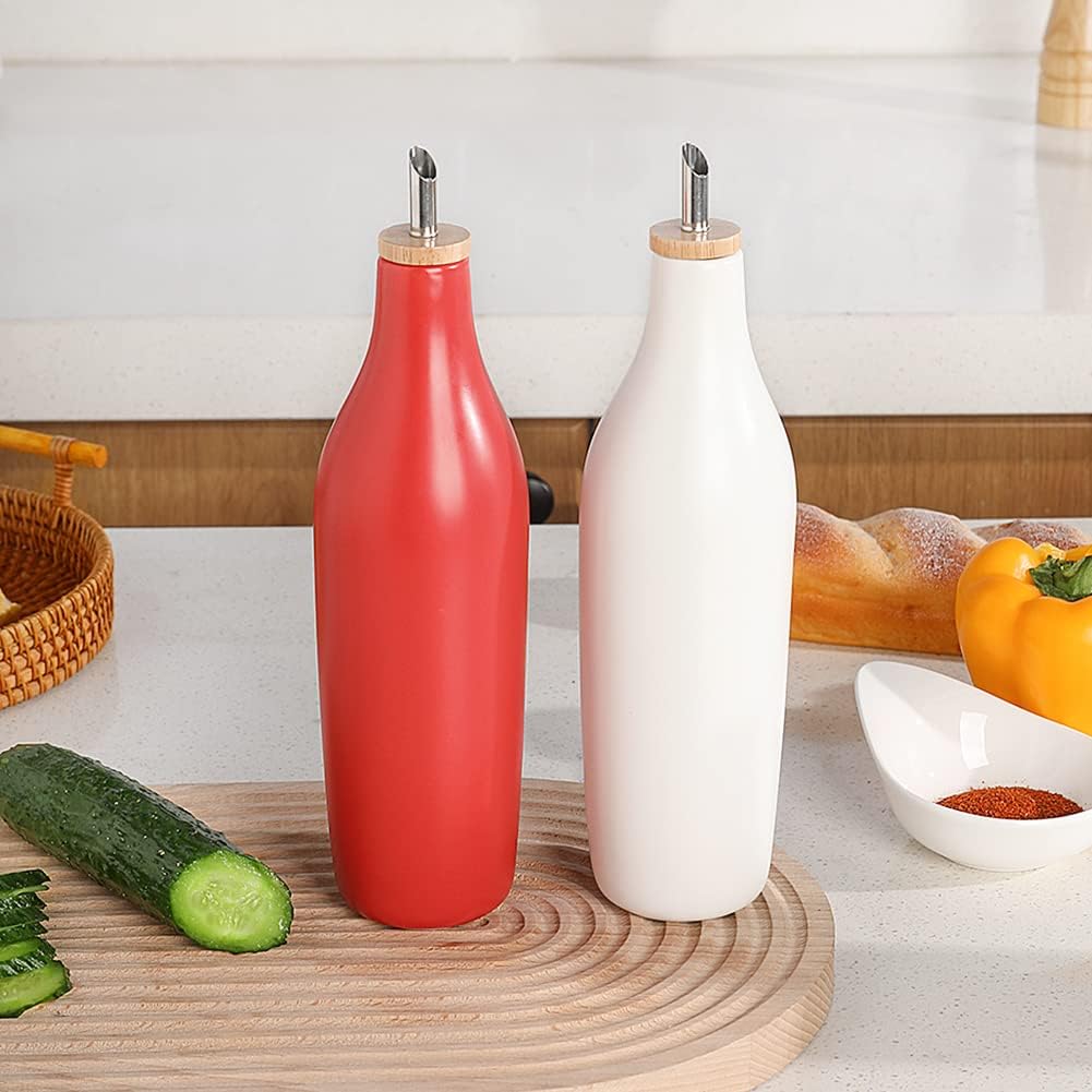 Sweejar Ceramic Olive Oil Dispenser Bottle, 17 FLOZ Oil Bottle with Spout，Porcelain Oil Dispenser for Kitchen,Cooking, Evoo, Vinegar, Soy Sauce, Pack of 1 (Beige)