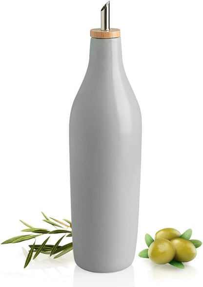 Sweejar Ceramic Olive Oil Dispenser Bottle, 17 FLOZ Oil Bottle with Spout，Porcelain Oil Dispenser for Kitchen,Cooking, Evoo, Vinegar, Soy Sauce, Pack of 1 (Beige)