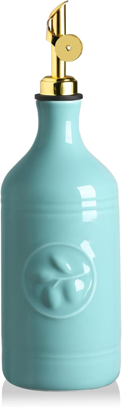 Sweejar Ceramic Olive Oil Dispenser Bottle, 17 FLOZ Oil Bottle with Spout，Porcelain Oil Dispenser for Kitchen,Cooking, Evoo, Vinegar, Soy Sauce, Pack of 1 (Beige)