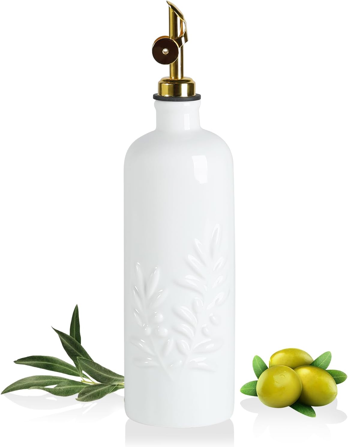 Sweejar Ceramic Olive Oil Dispenser Bottle, 17 FLOZ Oil Bottle with Spout，Porcelain Oil Dispenser for Kitchen,Cooking, Evoo, Vinegar, Soy Sauce, Pack of 1 (Beige)