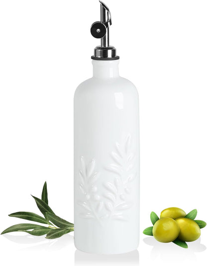 Sweejar Ceramic Olive Oil Dispenser Bottle, 17 FLOZ Oil Bottle with Spout，Porcelain Oil Dispenser for Kitchen,Cooking, Evoo, Vinegar, Soy Sauce, Pack of 1 (Beige)
