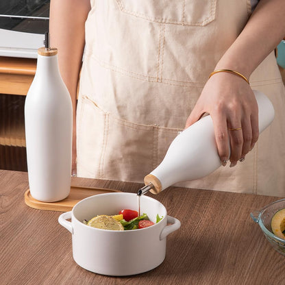 Sweejar Ceramic Olive Oil Dispenser Bottle, 17 FLOZ Oil Bottle with Spout，Porcelain Oil Dispenser for Kitchen,Cooking, Evoo, Vinegar, Soy Sauce, Pack of 1 (Beige)