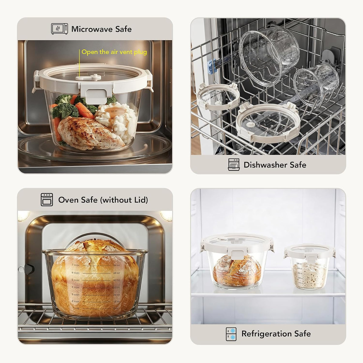 Premium Sourdough Starter & Dough Proofing Set, 2-Piece Borosilicate Glass Containers with Airtight Lids, Wide Mouth Measuring Bowls for Baking & Fermentation, Microwave & Oven Safe (24oz & 71oz)