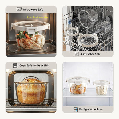 Premium Sourdough Starter & Dough Proofing Set, 2-Piece Borosilicate Glass Containers with Airtight Lids, Wide Mouth Measuring Bowls for Baking & Fermentation, Microwave & Oven Safe (24oz & 71oz)