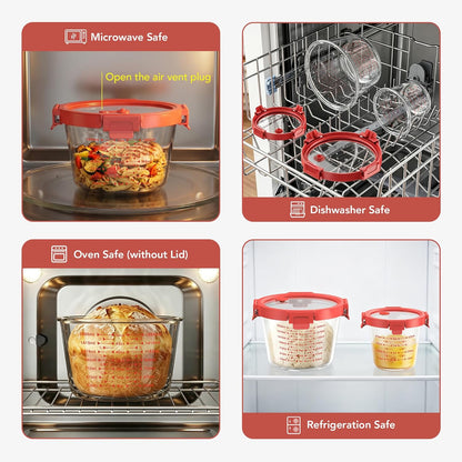 Premium Sourdough Starter & Dough Proofing Set, 2-Piece Borosilicate Glass Containers with Airtight Lids, Wide Mouth Measuring Bowls for Baking & Fermentation, Microwave & Oven Safe (24oz & 71oz)