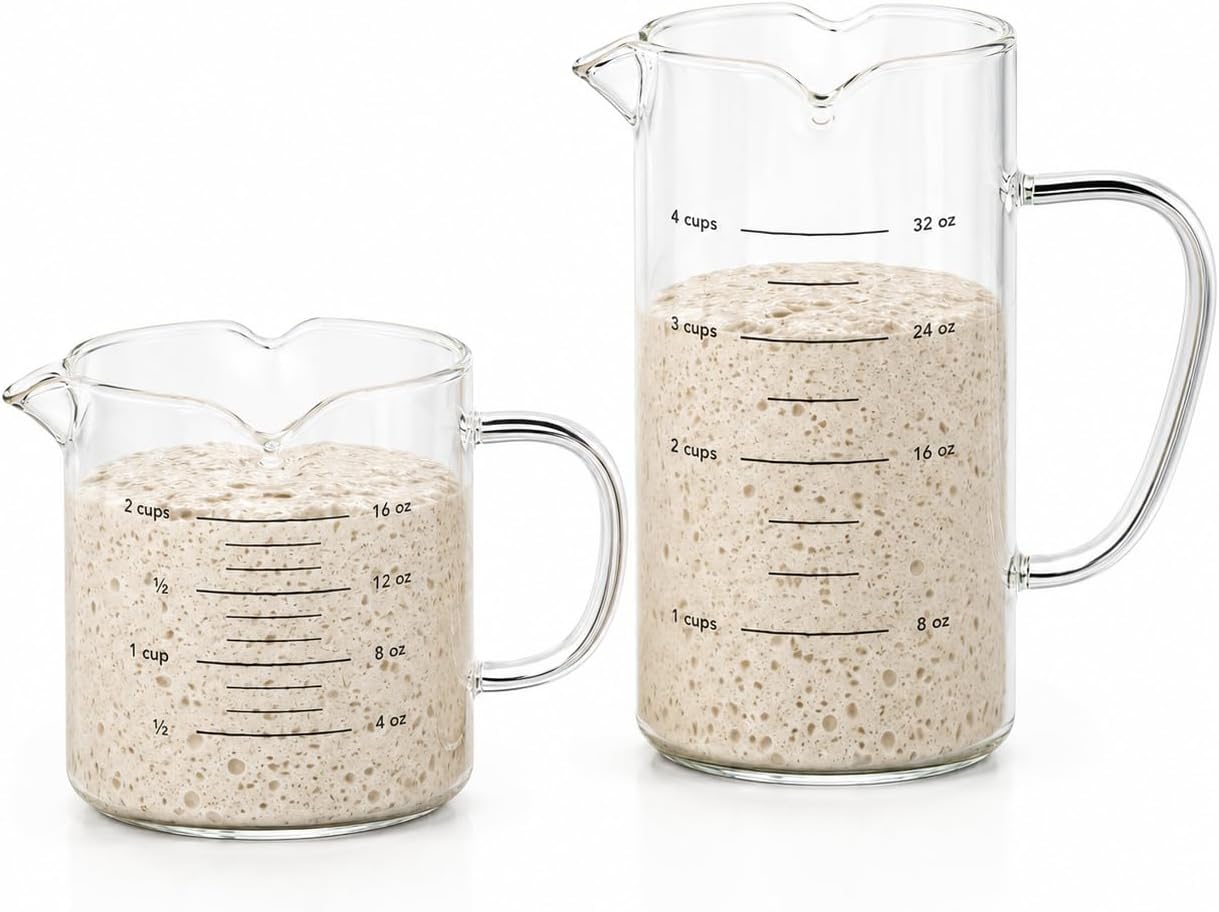 Premium Sourdough Starter & Dough Proofing Set, 2-Piece Borosilicate Glass Containers with Airtight Lids, Wide Mouth Measuring Bowls for Baking & Fermentation, Microwave & Oven Safe (24oz & 71oz)