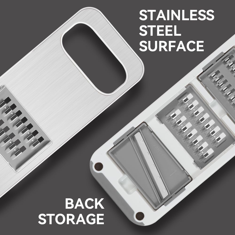 Multifunctional Mandoline Slicer Stainless Steel Surface - Interchangeable 6 Blades, Magnetic Back Handheld Vegetable Cutter with Hand Guard for Kitchen, Onion, Garlic, Safe Food Slicer