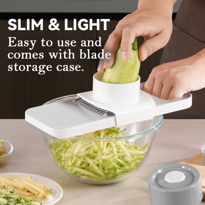 Multifunctional Mandoline Slicer Stainless Steel Surface - Interchangeable 6 Blades, Magnetic Back Handheld Vegetable Cutter with Hand Guard for Kitchen, Onion, Garlic, Safe Food Slicer