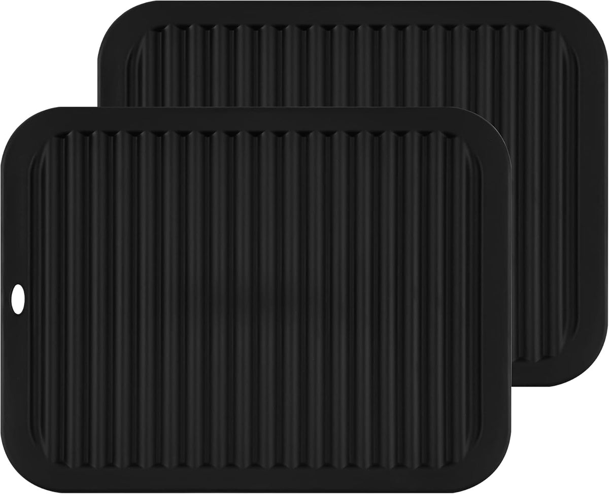 Silicone Hot Pads for Kitchen, Trivets for Hot Pots and Pans, Multi-Purpose Trivets for Quartz Countertops, Non Slip Trivet Mat, Silicone Mats for Kitchen Counter Pot Holders Set 2 Black