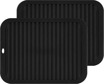 Silicone Hot Pads for Kitchen, Trivets for Hot Pots and Pans, Multi-Purpose Trivets for Quartz Countertops, Non Slip Trivet Mat, Silicone Mats for Kitchen Counter Pot Holders Set 2 Black