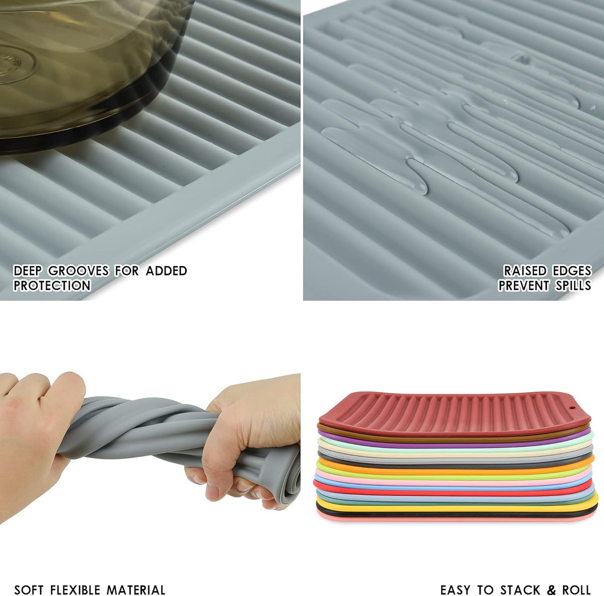 Silicone Hot Pads for Kitchen, Trivets for Hot Pots and Pans, Multi-Purpose Trivets for Quartz Countertops, Non Slip Trivet Mat, Silicone Mats for Kitchen Counter Pot Holders Set 2 Black