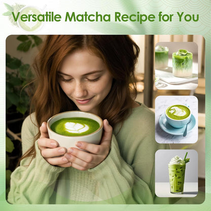 Matcha Whisk Set, 7 Pcs Green Matcha Kit with Bamboo Whisk(Chasen) and Holder, Ceramic Matcha Bowl with Spout, Japanese Tea Set with Matcha Sifter and Scoop