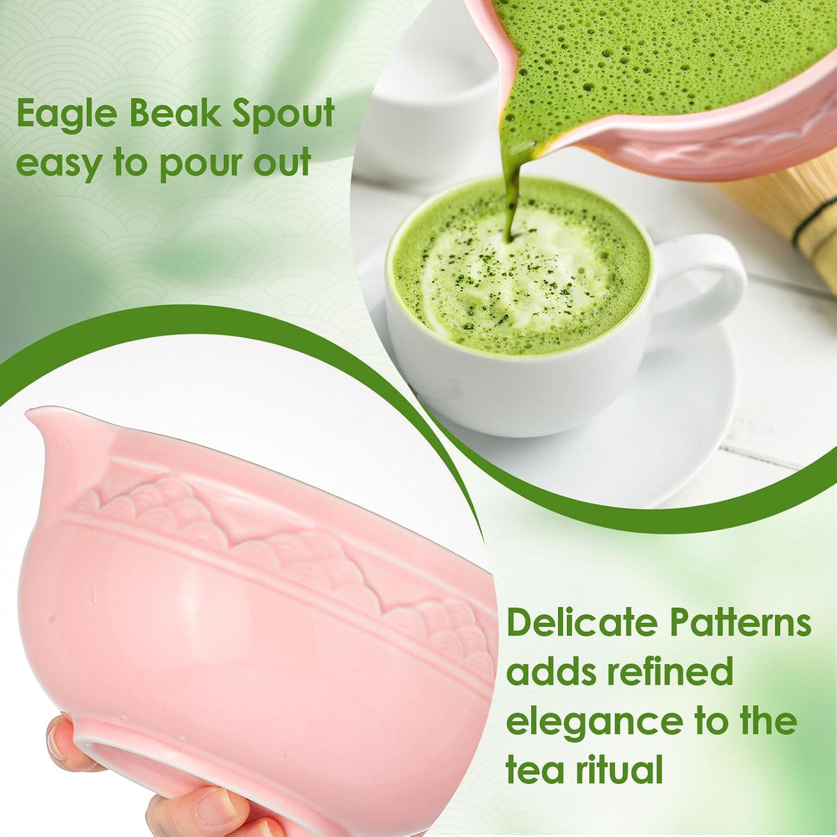 Matcha Whisk Set, 7 Pcs Green Matcha Kit with Bamboo Whisk(Chasen) and Holder, Ceramic Matcha Bowl with Spout, Japanese Tea Set with Matcha Sifter and Scoop