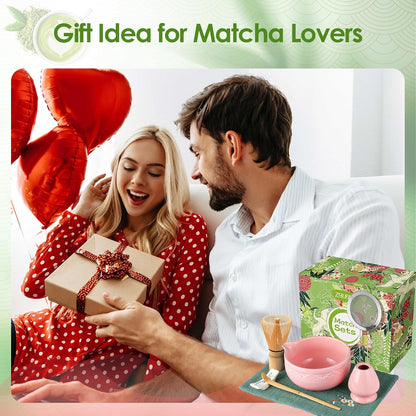 Matcha Whisk Set, 7 Pcs Green Matcha Kit with Bamboo Whisk(Chasen) and Holder, Ceramic Matcha Bowl with Spout, Japanese Tea Set with Matcha Sifter and Scoop