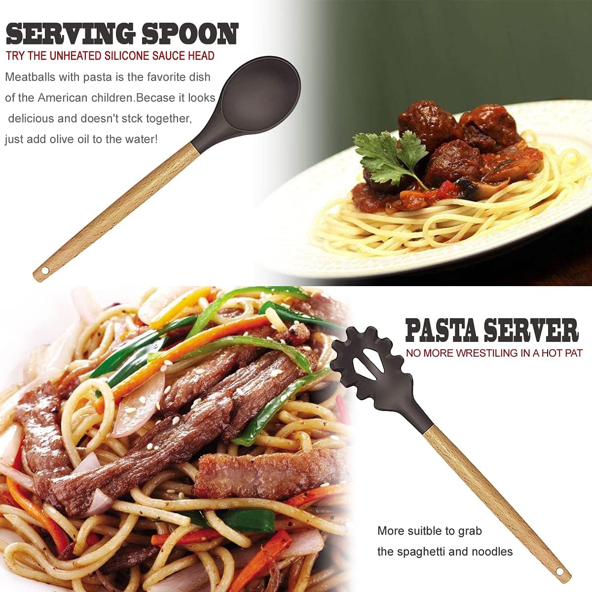 Cooking Utensils Set- 35 PCs Kitchen Utensils with Grater,Tongs, Spoon Spatula &Turner Made of Heat Resistant Food Grade Silicone and Wooden Handles Kitchen Gadgets Tools Set for Nonstick Cookware