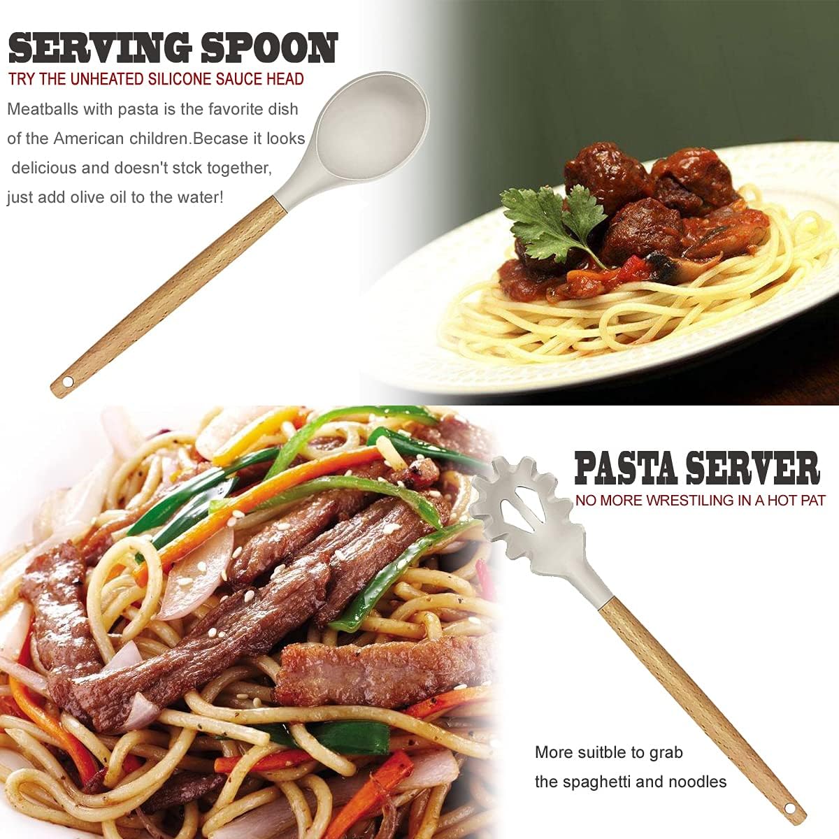 Cooking Utensils Set- 35 PCs Kitchen Utensils with Grater,Tongs, Spoon Spatula &Turner Made of Heat Resistant Food Grade Silicone and Wooden Handles Kitchen Gadgets Tools Set for Nonstick Cookware