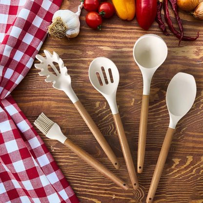 Cooking Utensils Set- 35 PCs Kitchen Utensils with Grater,Tongs, Spoon Spatula &Turner Made of Heat Resistant Food Grade Silicone and Wooden Handles Kitchen Gadgets Tools Set for Nonstick Cookware