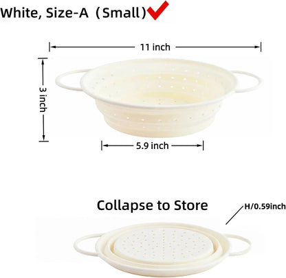 Collapsible Silicone Colander with Handles, Round Strainer with Stainless Steel Rim, Space Saving Kitchen Tool for Fruits & Vegetables,BPA-Free,Heat-Resistant Pasta Drainer(Gray, L)