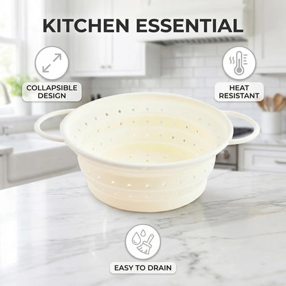 Collapsible Silicone Colander with Handles, Round Strainer with Stainless Steel Rim, Space Saving Kitchen Tool for Fruits & Vegetables,BPA-Free,Heat-Resistant Pasta Drainer(Gray, L)