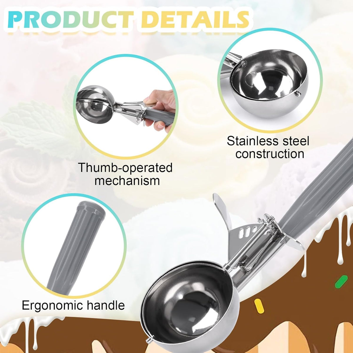 Grade Thumb Press Food Disher, 18/8 Stainless Steel, 4 oz, Size 8, Grey