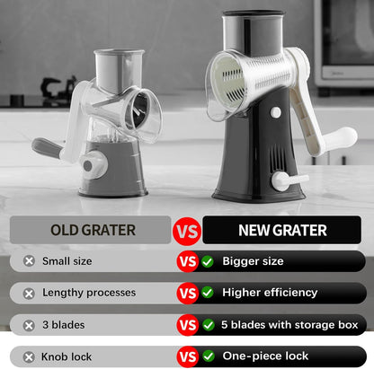 5 in 1 Rotary Cheese Grater Hand Crank, Cheese Shredder with Handle