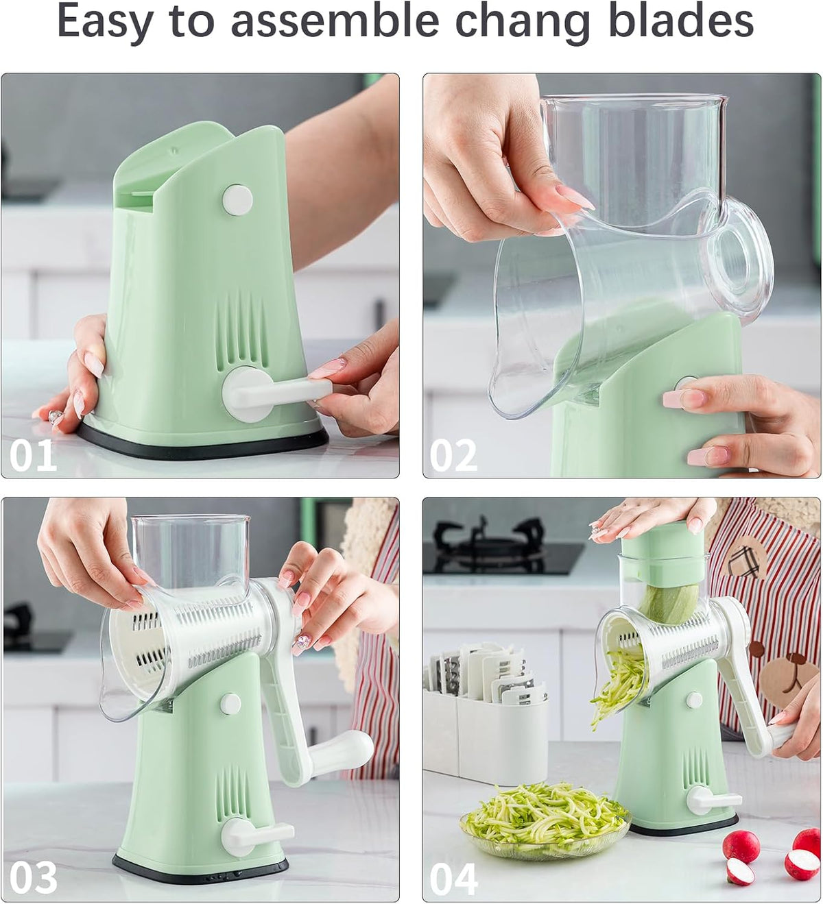 5 in 1 Rotary Cheese Grater Hand Crank, Cheese Shredder with Handle