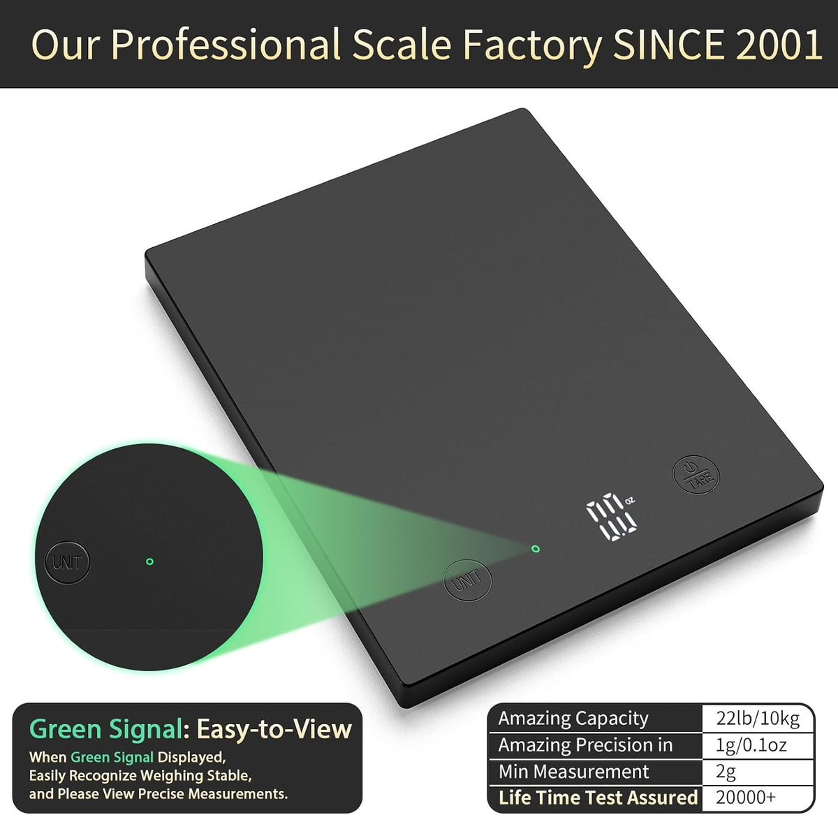 22lb/10kg Food Scale, Precision 0.1oz/1g by Our Professional Scale Factory Since 2001, Kitchen Scales Digital Weight Grams and Ounces for Cooking and Baking, LED, 3*AAA Batteries, Blue