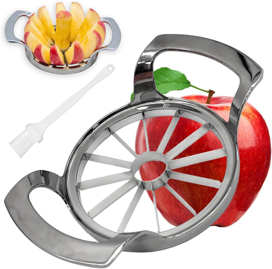 Stainless Steel Apple Slicer and Corer - Sturdy and Sharp slices，Upgraded 12-Blade Extra Large Apple Cutter & Heavy Duty Divider for Vegetables & Fruits up to 4 Inch Apples Slicing Core Remover Tool
