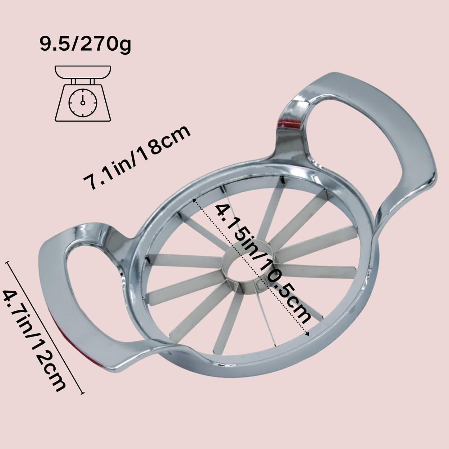 Stainless Steel Apple Slicer and Corer - Sturdy and Sharp slices，Upgraded 12-Blade Extra Large Apple Cutter & Heavy Duty Divider for Vegetables & Fruits up to 4 Inch Apples Slicing Core Remover Tool