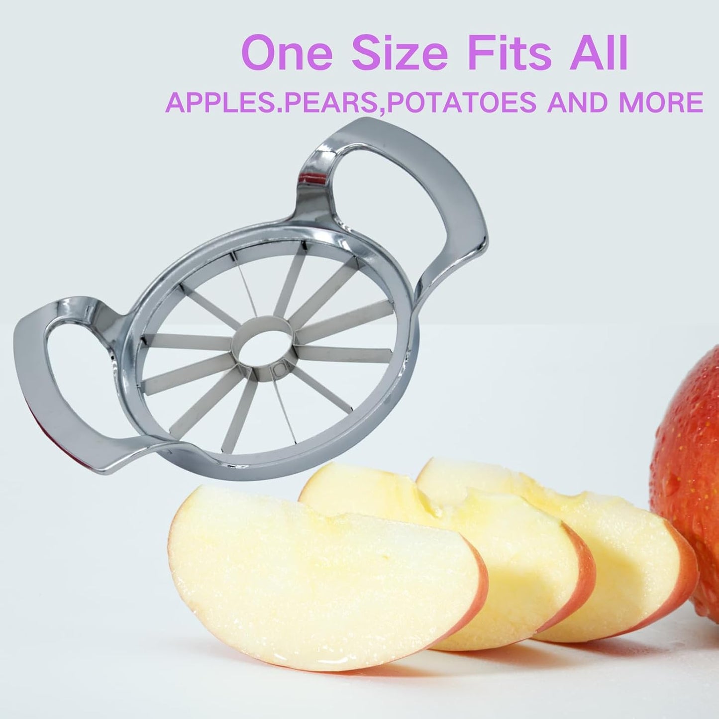 Stainless Steel Apple Slicer and Corer - Sturdy and Sharp slices，Upgraded 12-Blade Extra Large Apple Cutter & Heavy Duty Divider for Vegetables & Fruits up to 4 Inch Apples Slicing Core Remover Tool