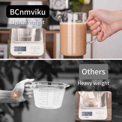500ML 2 CUP Glass Measuring Cup With Handle, High Borosilicate Glass Three Scales (OZ, Cup, ML/CC for Kitchen or Restaurant Easy To Read