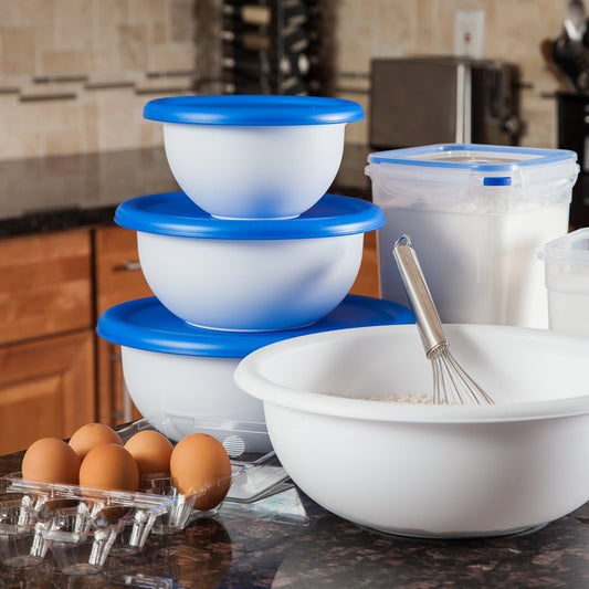 07479406 8 Piece Covered Bowl Set, White & Blue