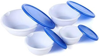 07479406 8 Piece Covered Bowl Set, White & Blue