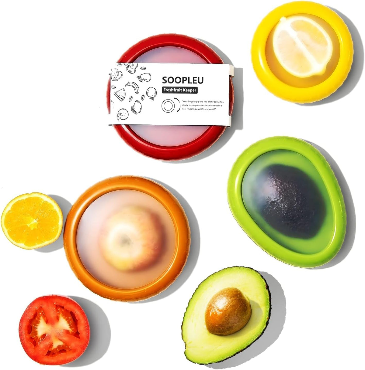 SOOPLEU Avocado Saver & Onion Storage, 4Pcs Silicone Fresh Produce Holder