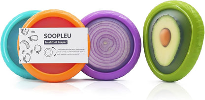SOOPLEU Avocado Saver & Onion Storage, 4Pcs Silicone Fresh Produce Holder