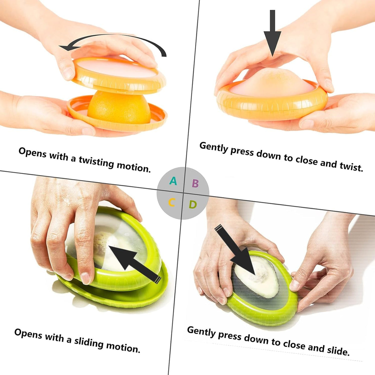 SOOPLEU Avocado Saver & Onion Storage, 4Pcs Silicone Fresh Produce Holder