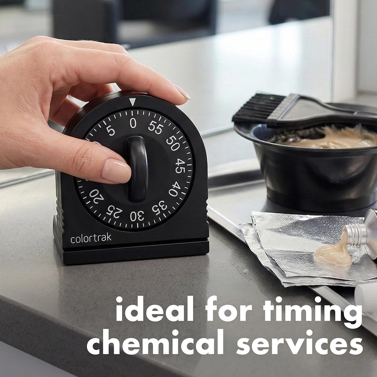 60 Minute Wind Up Timer, Salon Hair Color Processing Timer, Mechanical Visual Countdown for Chemical Services, Tanning, Kitchen, and Kids Activities, No Batteries Required, Black