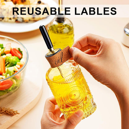 Olive Oil Dispenser Bottle for Kitchen with Metal Spout, Glass Oil Bottles 7OZ, Elegant Glass Cooking Oil Dispenser for Kitchen-2pcs