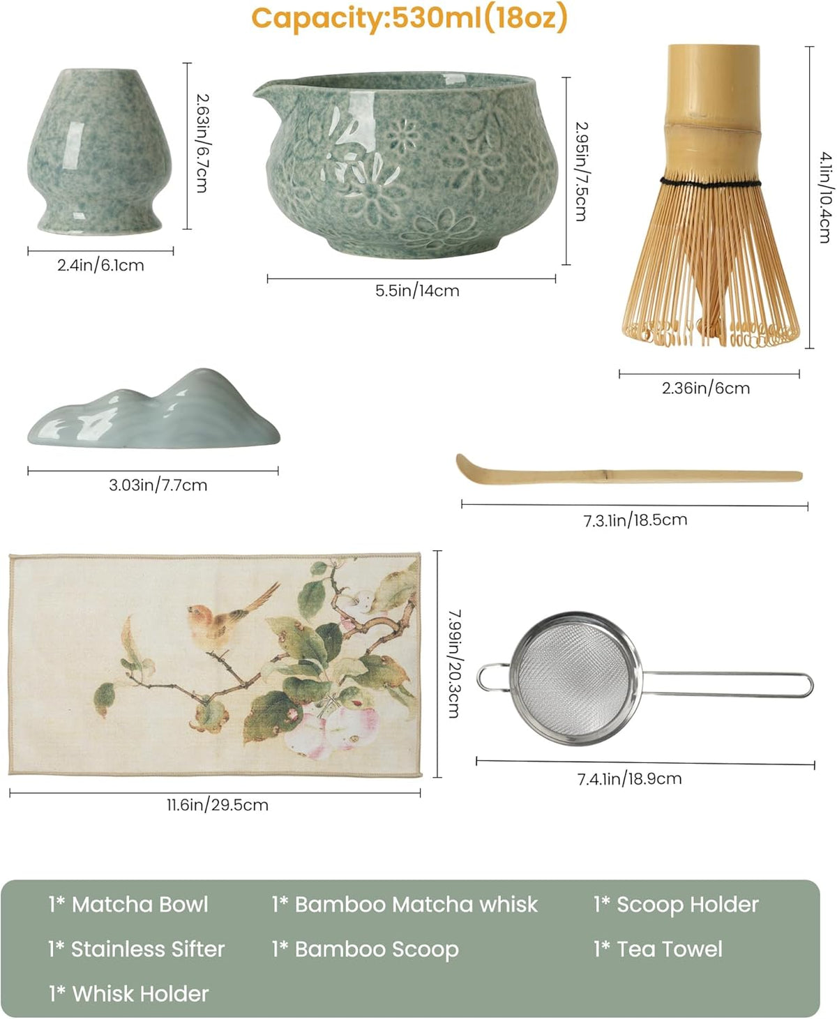 Matcha Whisk Tea Set Kit Japanese Matcha Kit - Matcha Bowl, Matcha Whisk and Holder, Bamboo Scoop, Scoop Rest, Sifter and Tea Towel - for Tea Ceremony Breakfast Lattes - Home Kitchen Christmas(Pink)